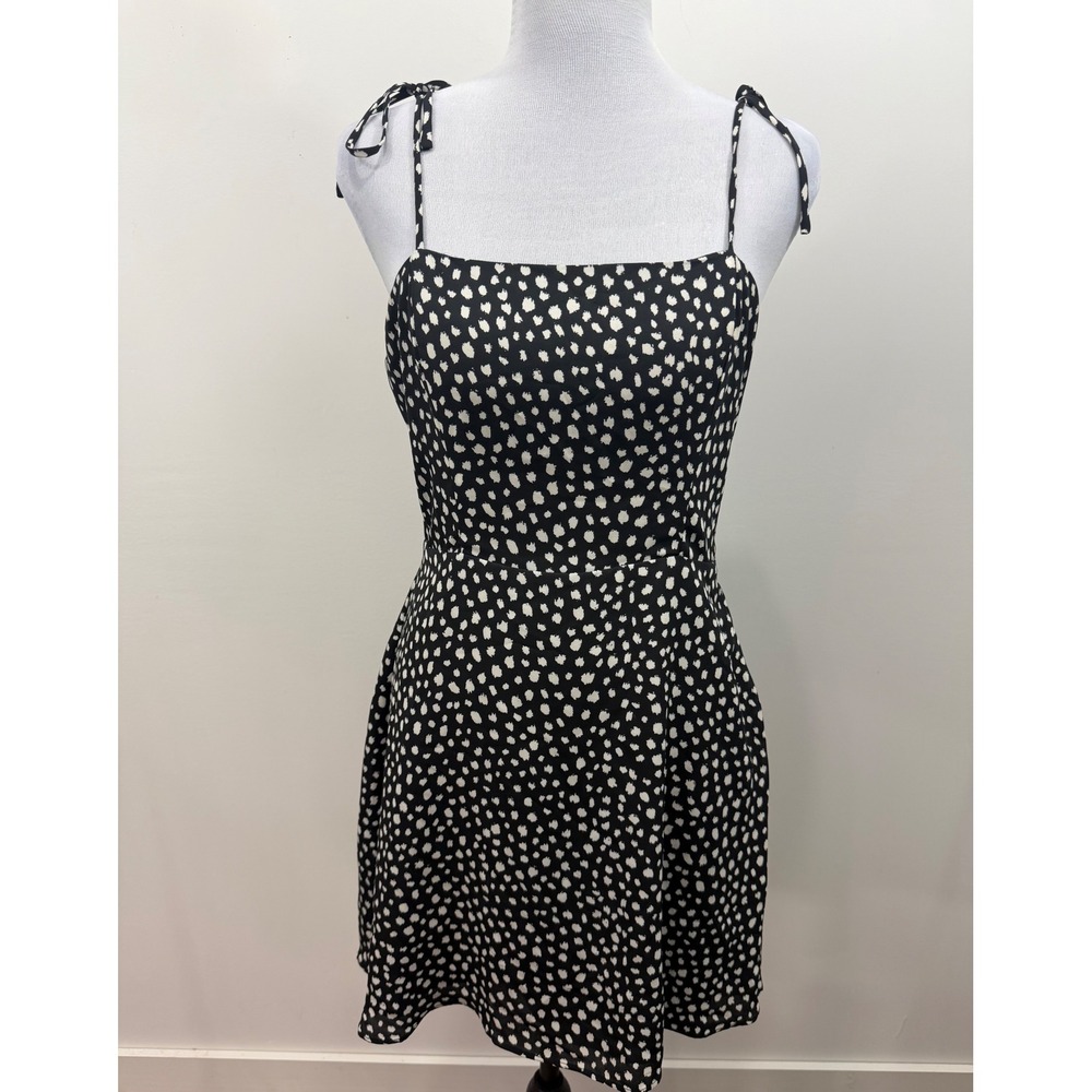 Lola Grace Black White Dot Mini Dress Smocked Back Tie Strap WDR107269-DG Medium